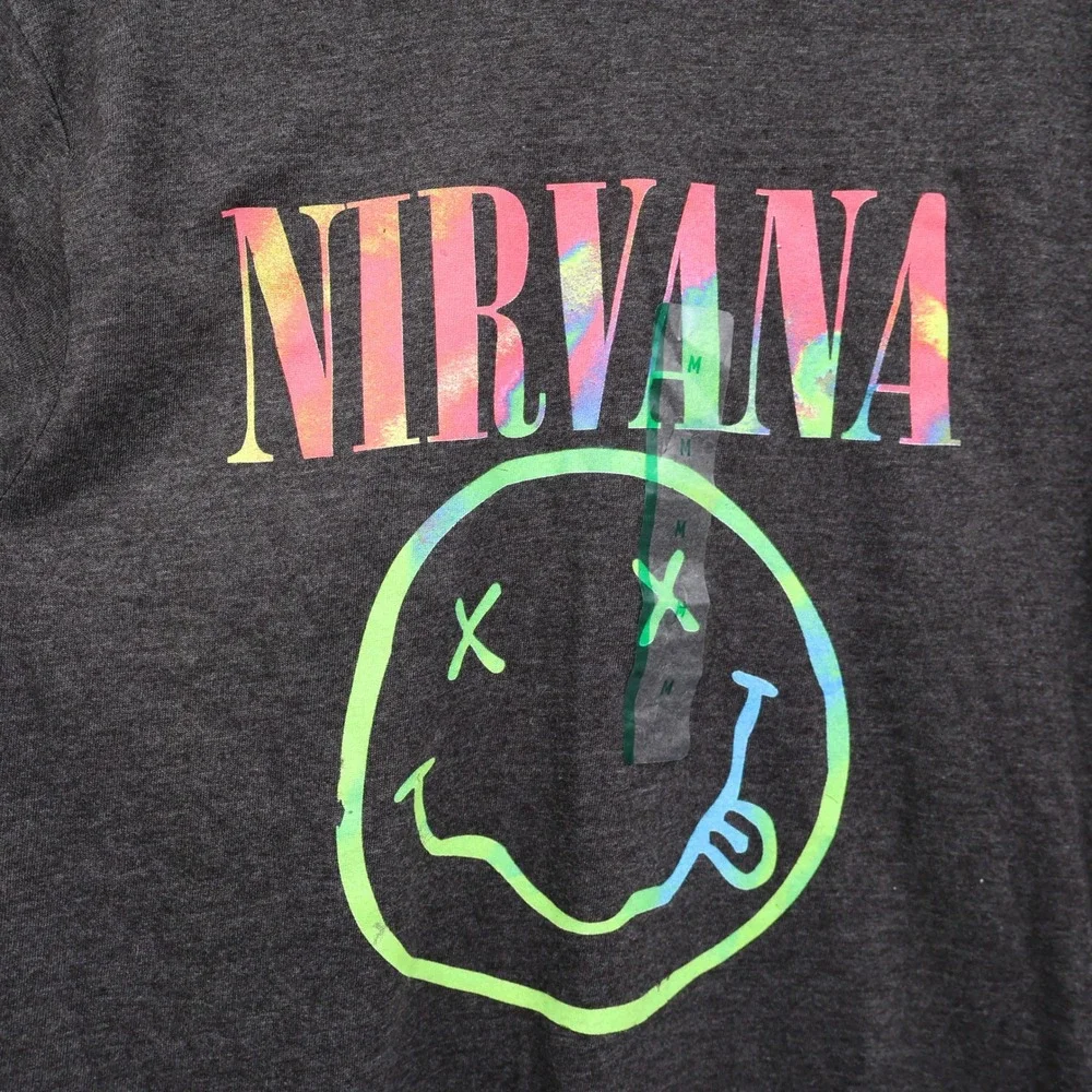 Nirvana Smiley Face Graphic Tee‎ Mens M Gray Grunge Seattle Band Shirt Alt NWOT